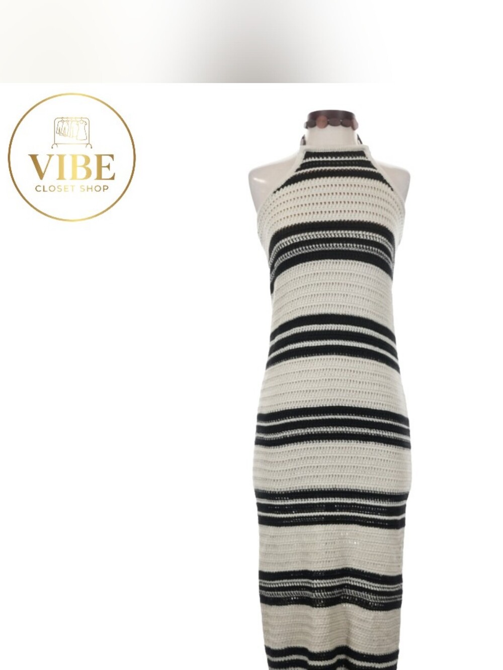 JLUXLABEL Black & White Striped Halter Midi Dress